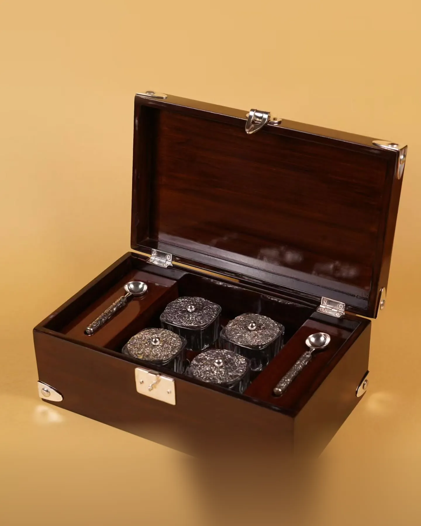 Silver Mukhwas Box with Spoons